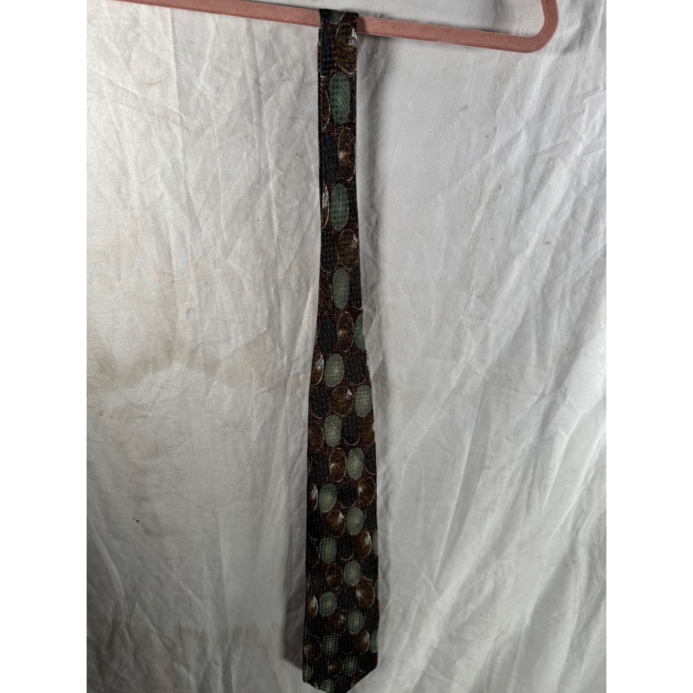 Prima Italy Mens Silk Necktie Geometric Medallion Brown Green Earth Tones Tie